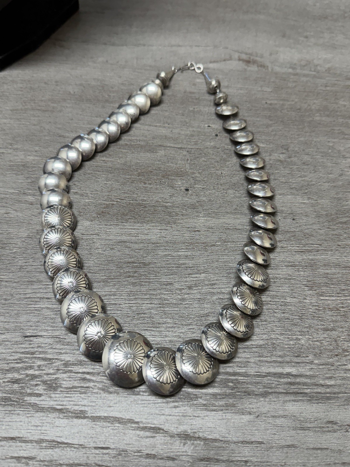 Vintage Navajo Indian Sterling Silver Floral Necklace Not Signed 925 Squash 88G