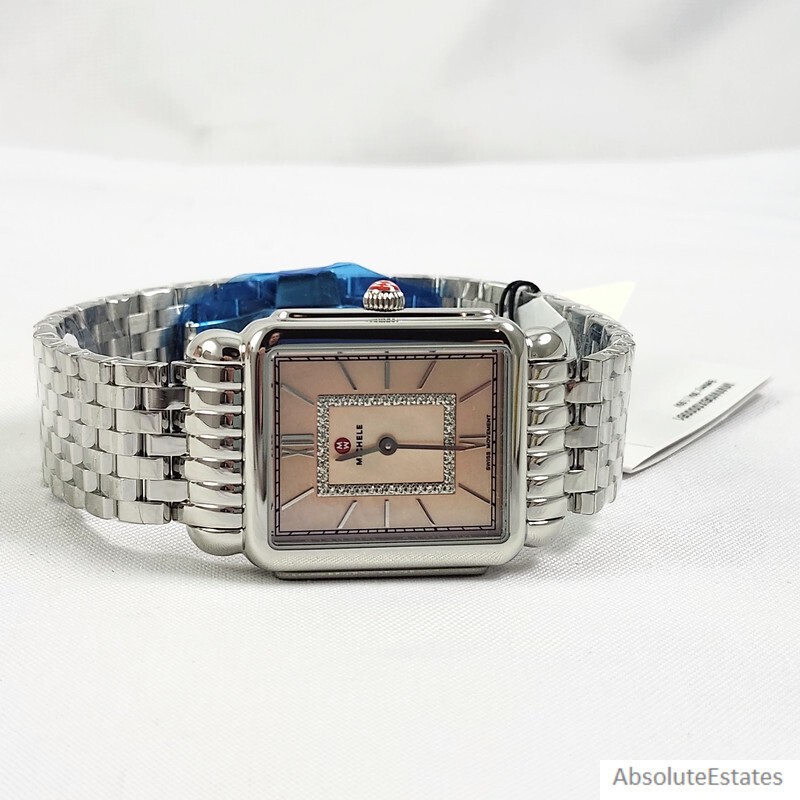 NEW Michele Deco II Silver & Diamond Pink Blush Watch MWW06X000051 NWT + Box
