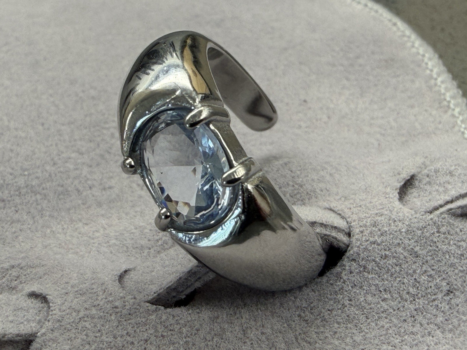 QUATTROFORT Liquid Metal Chrome Clear Crystal Cyber Gothic Steel Size 7
