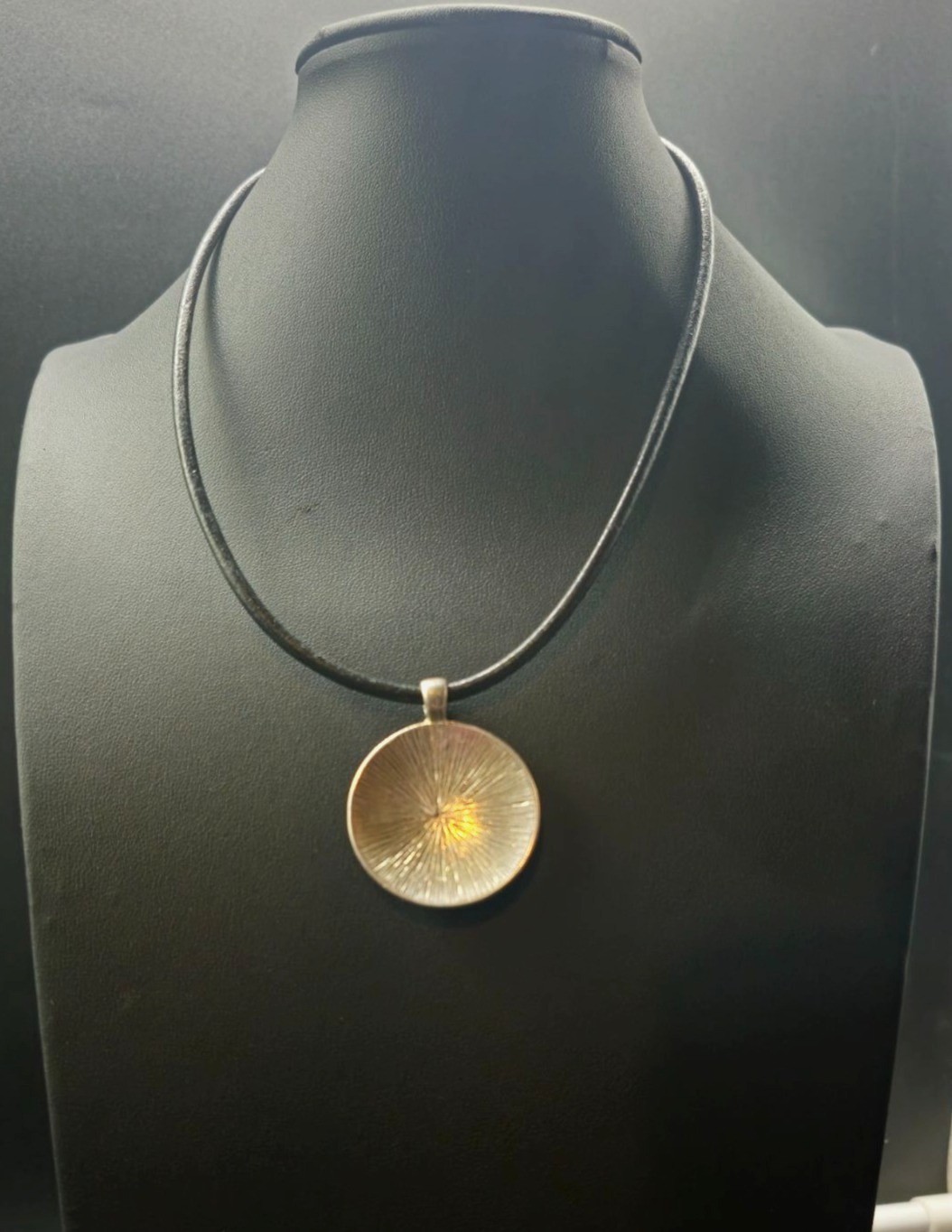 Silver Floral Pendant Necklace Black Enamel Adjustable Leather Cord By Liz & Co.