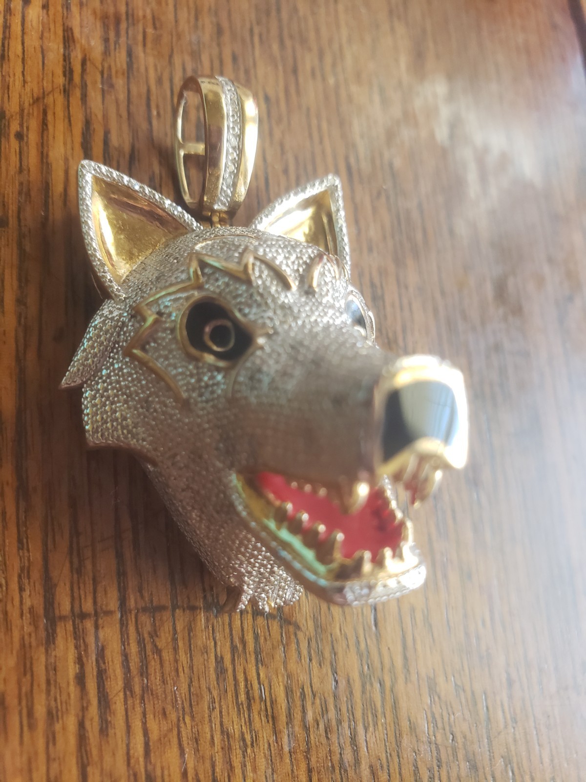 Huge Sterling Silver Wolf Husky Pendant 925 Enamel Gold Plated Dog Jewelry