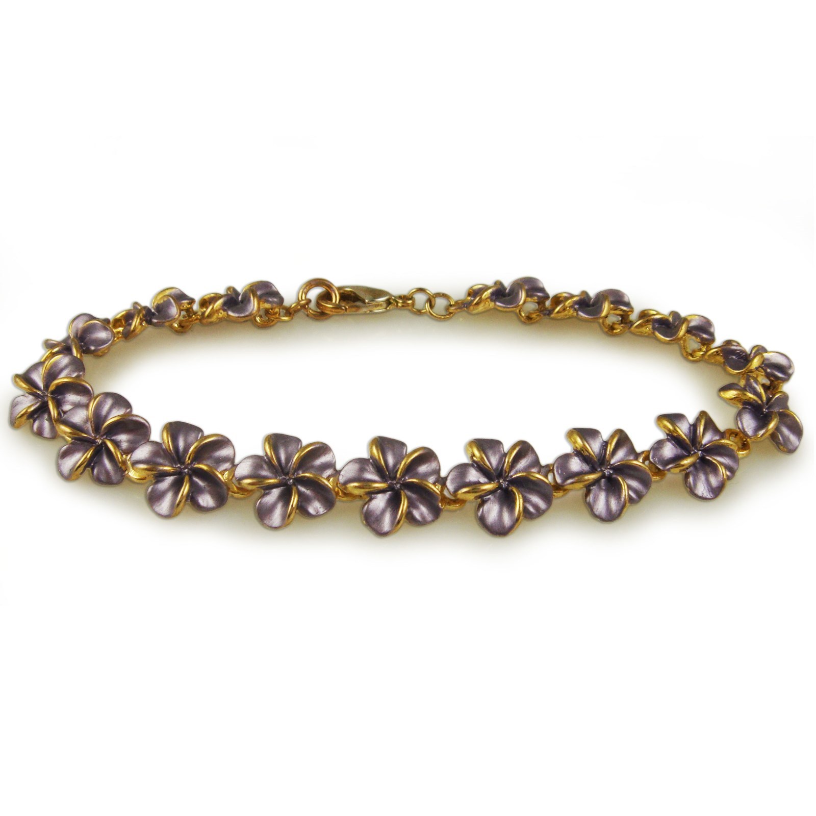TRENDY CUTE HAWAII PLUMERIA FLOWER CHAIN LINK BRACELET RHODIUM OR GOLD PLATED