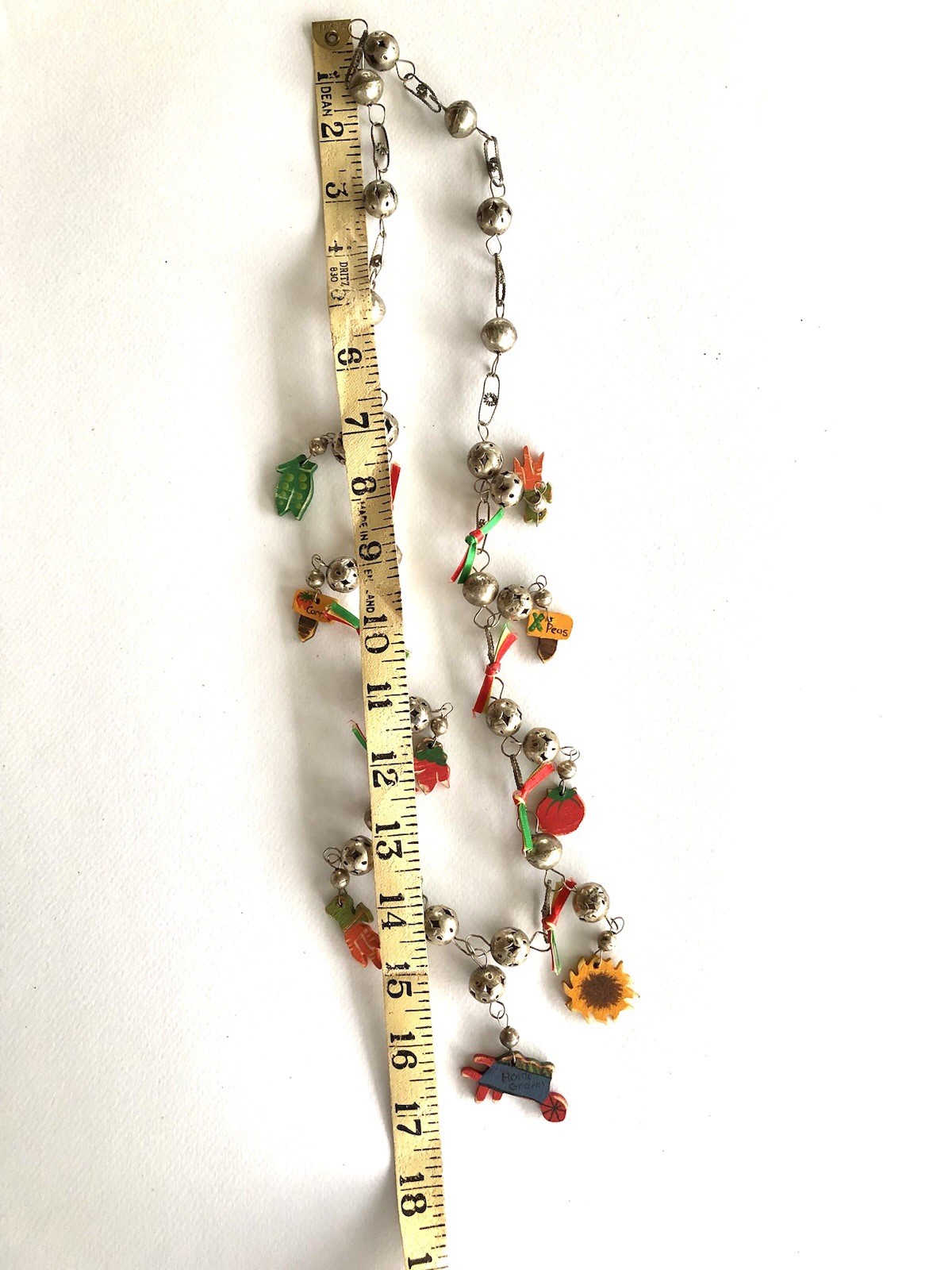 Silver And Wood Garden Charm Necklace Approx 30 Inches Long.