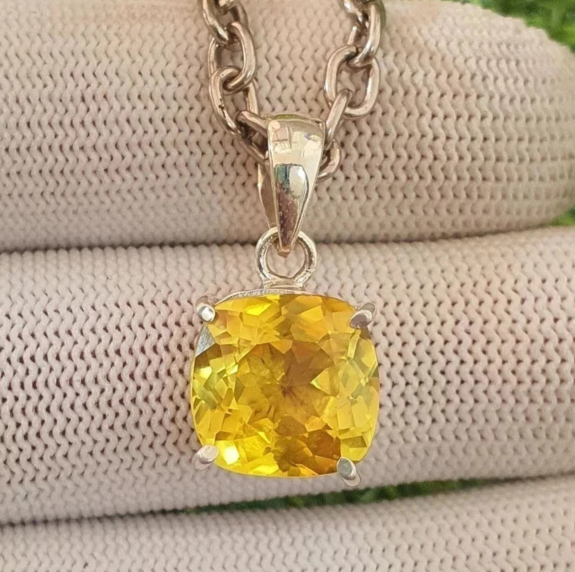 Natural Yellow Sapphire Cushion Cut 42.01 Ct 925 Solid Silver Pendant Gemstone
