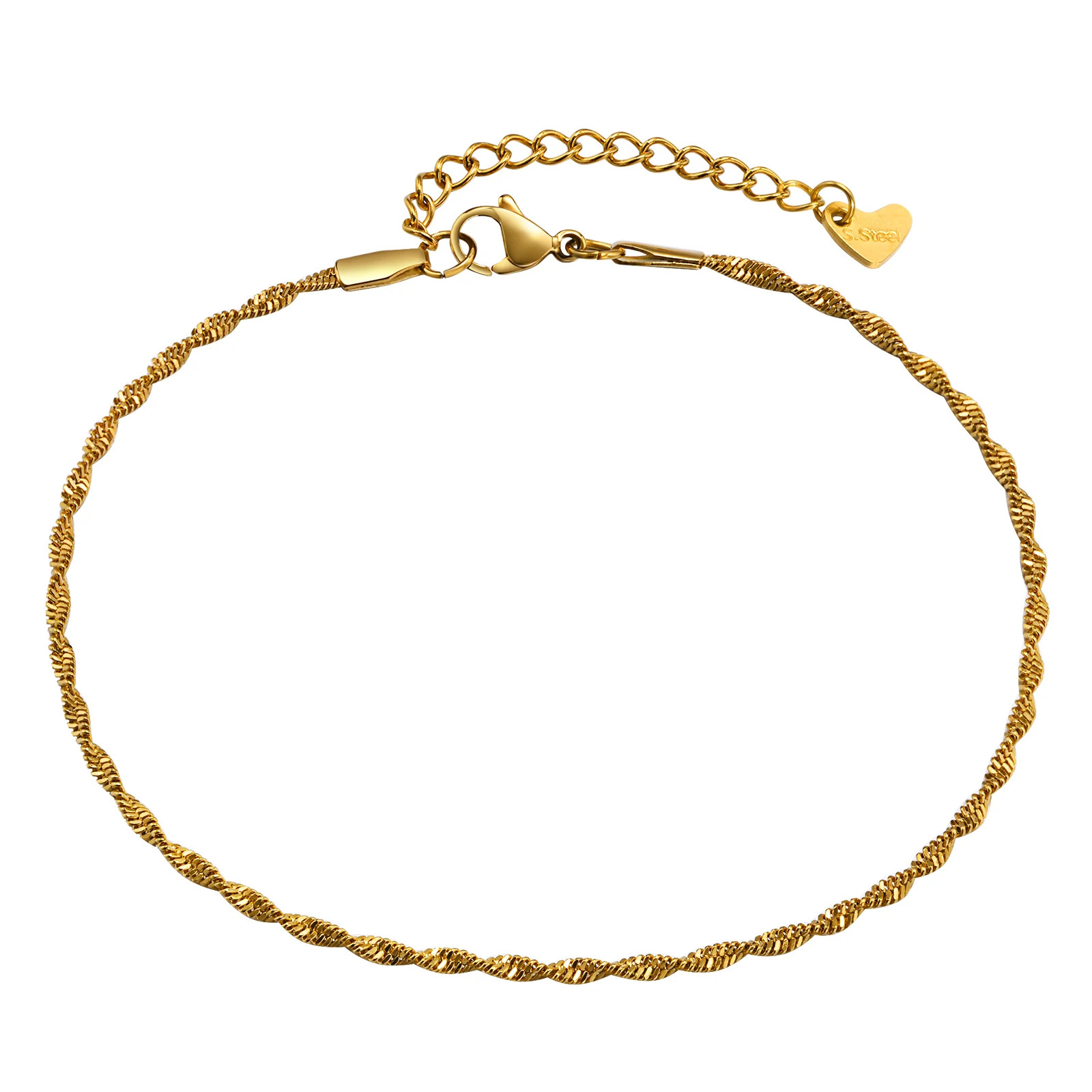 Chain Anklet Stainless Steel Water Wave Adjustable Waterproof Gold Color Jewelry