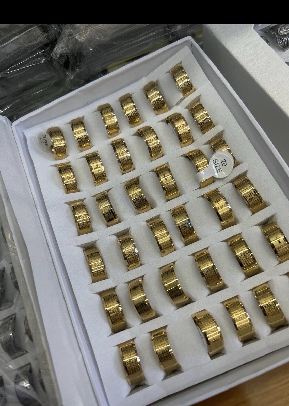 Wholesale gold color 36pcs Stainless Steel Ring Cross The Lord’s Prayer Ring
