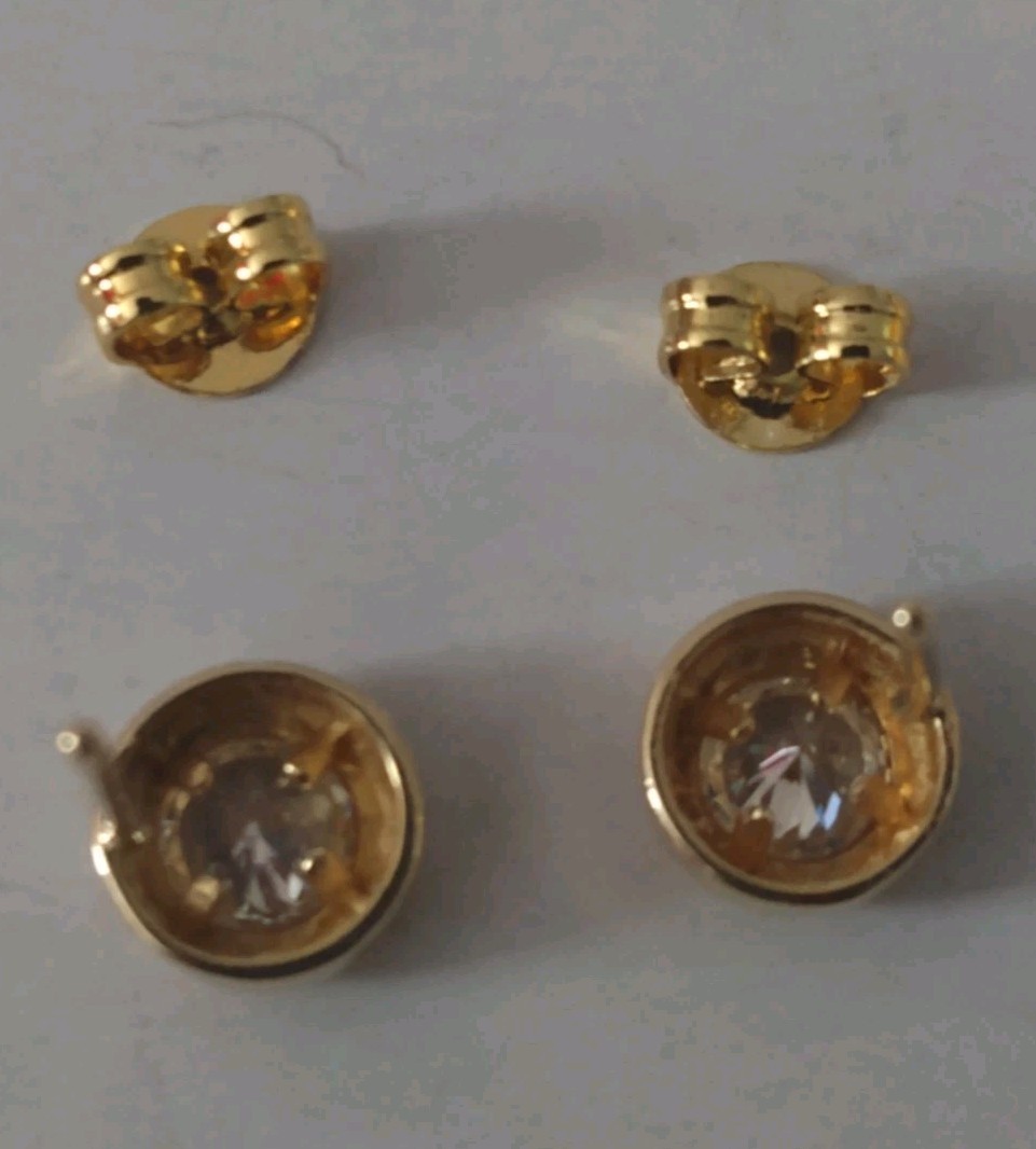 Solid 14K Yellow Gold Clear Colorless Circular CZ 9mm Round Post Stud Earrings