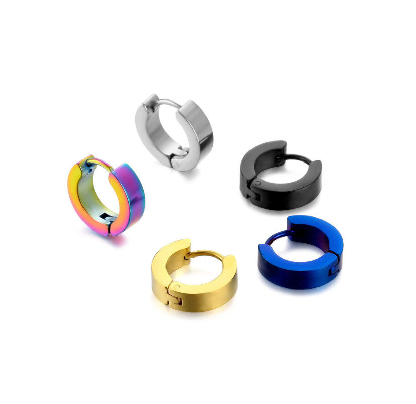 2pcs 4MM Small Men Women Stainless Steel Plain Hoop Huggie Ear Stud Earrings