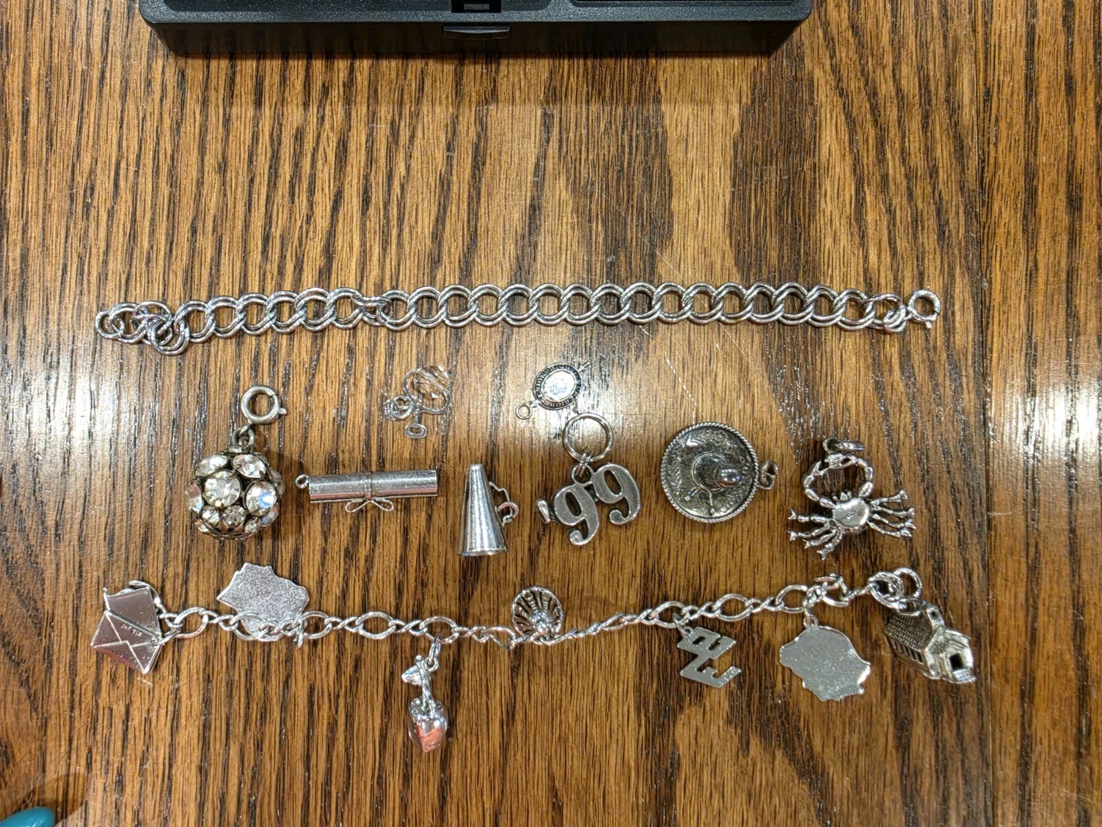 Two Vintage 925 Sterling Silver Charm Bracelets With Charms 45 Grams Not Scrap