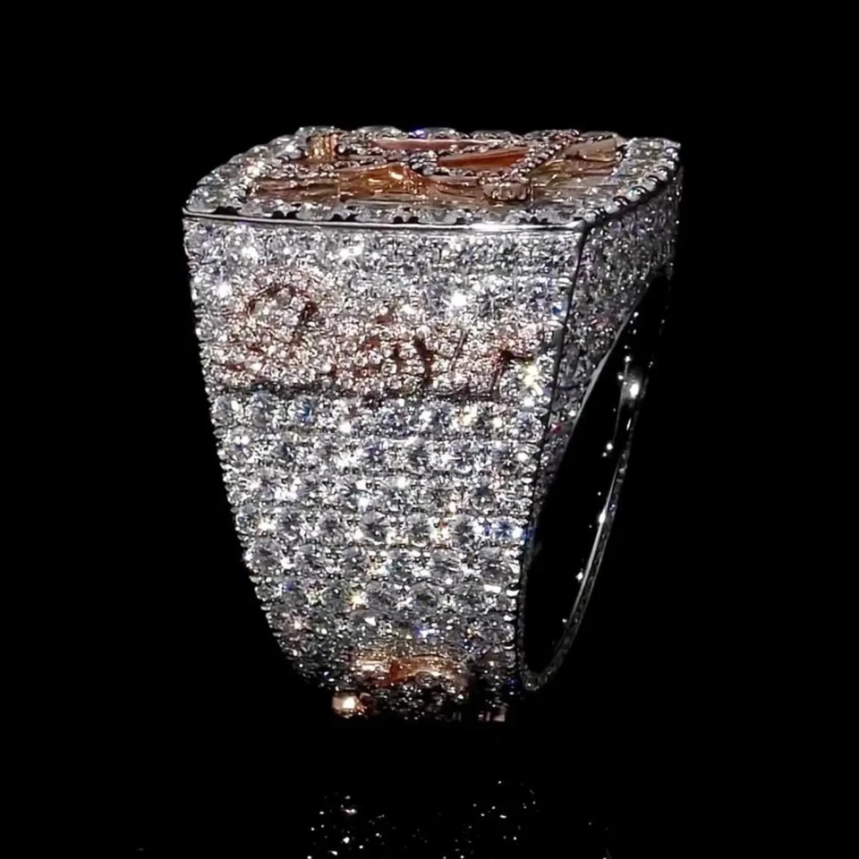 8TCW Lab Created Baguette Diamond Two Tone Gold Plated Men’s Custom Letter Ring