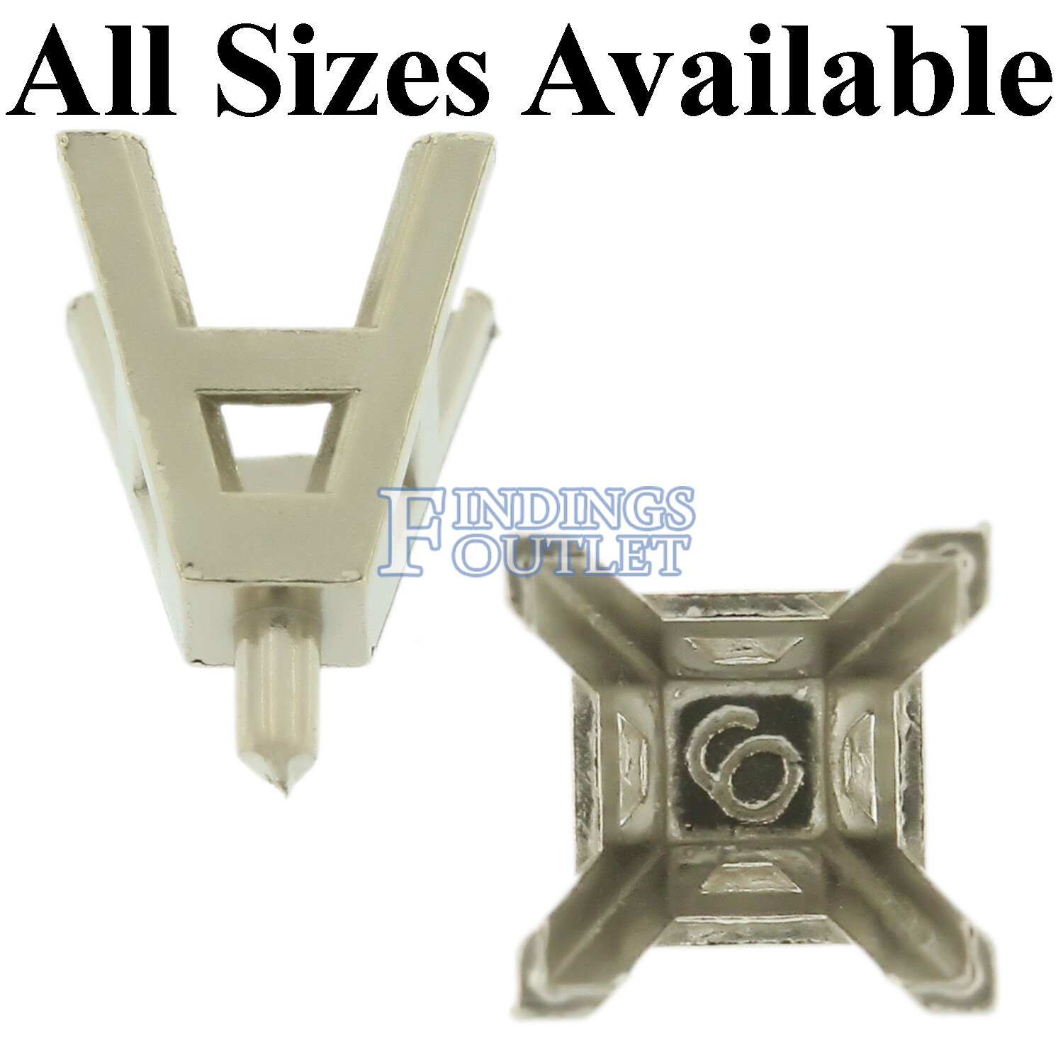 14K White Gold V-End Square 4 Prong Peg Head Setting Standard Style Center Stone
