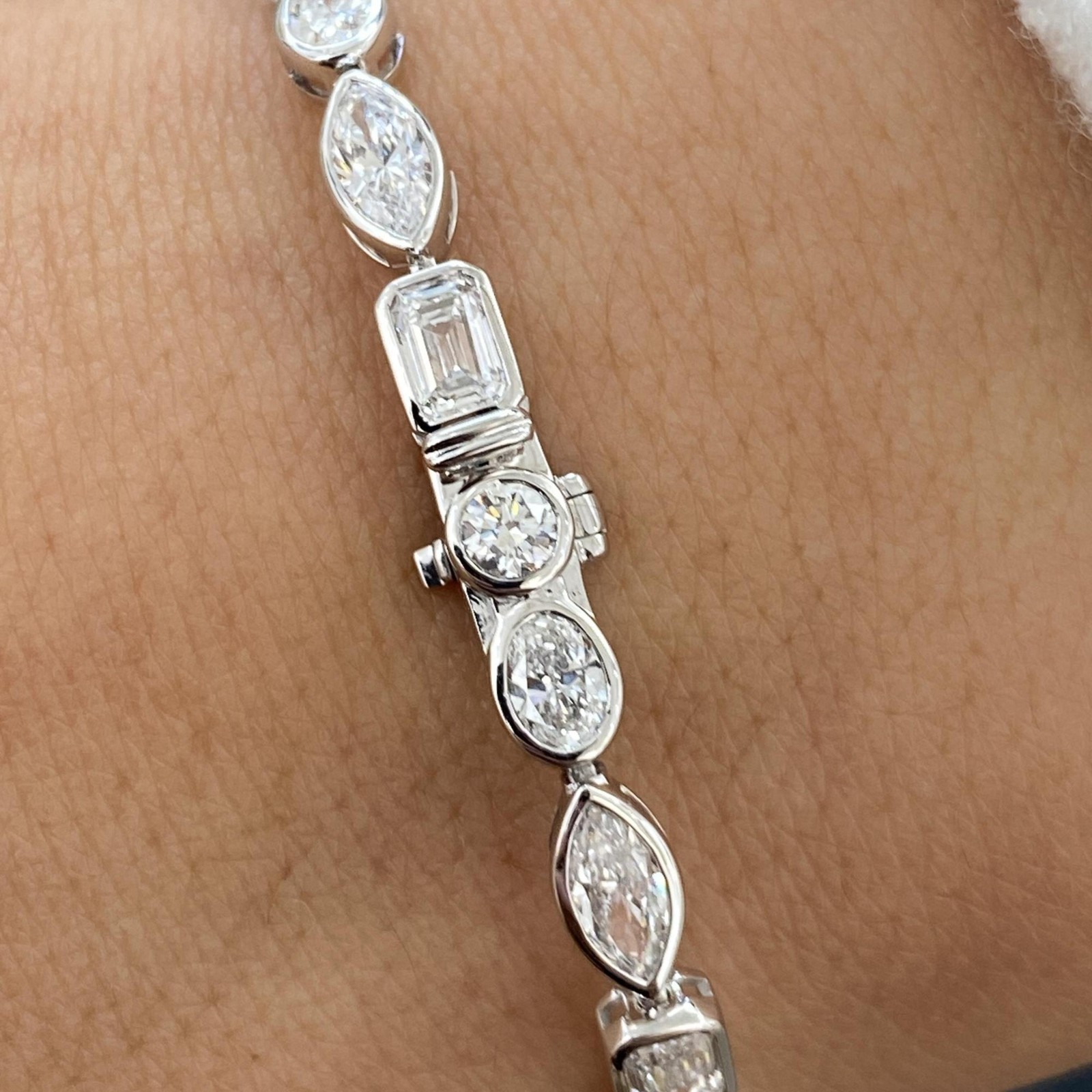 Lab Grown Diamond Multi Cut Bezel Style Tennis Bracelet 14k Solid White Gold