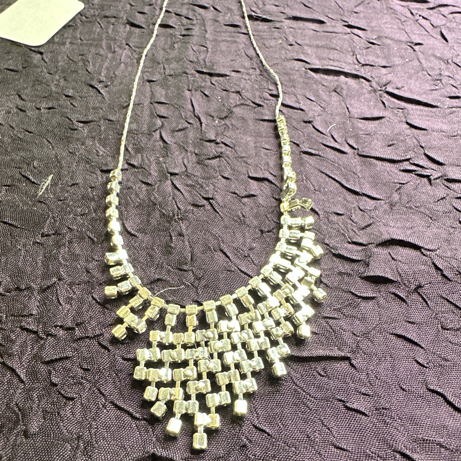 Silver Tone Clear Crystal Rhinestone Bib Statement Necklace Adjustable Lobster