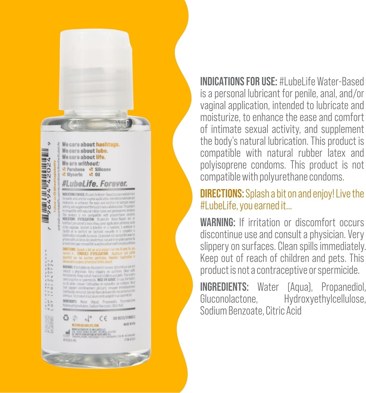 LubeLife Water-Based Lube – Personal Lubricant for Men, Women & Couples, Travel