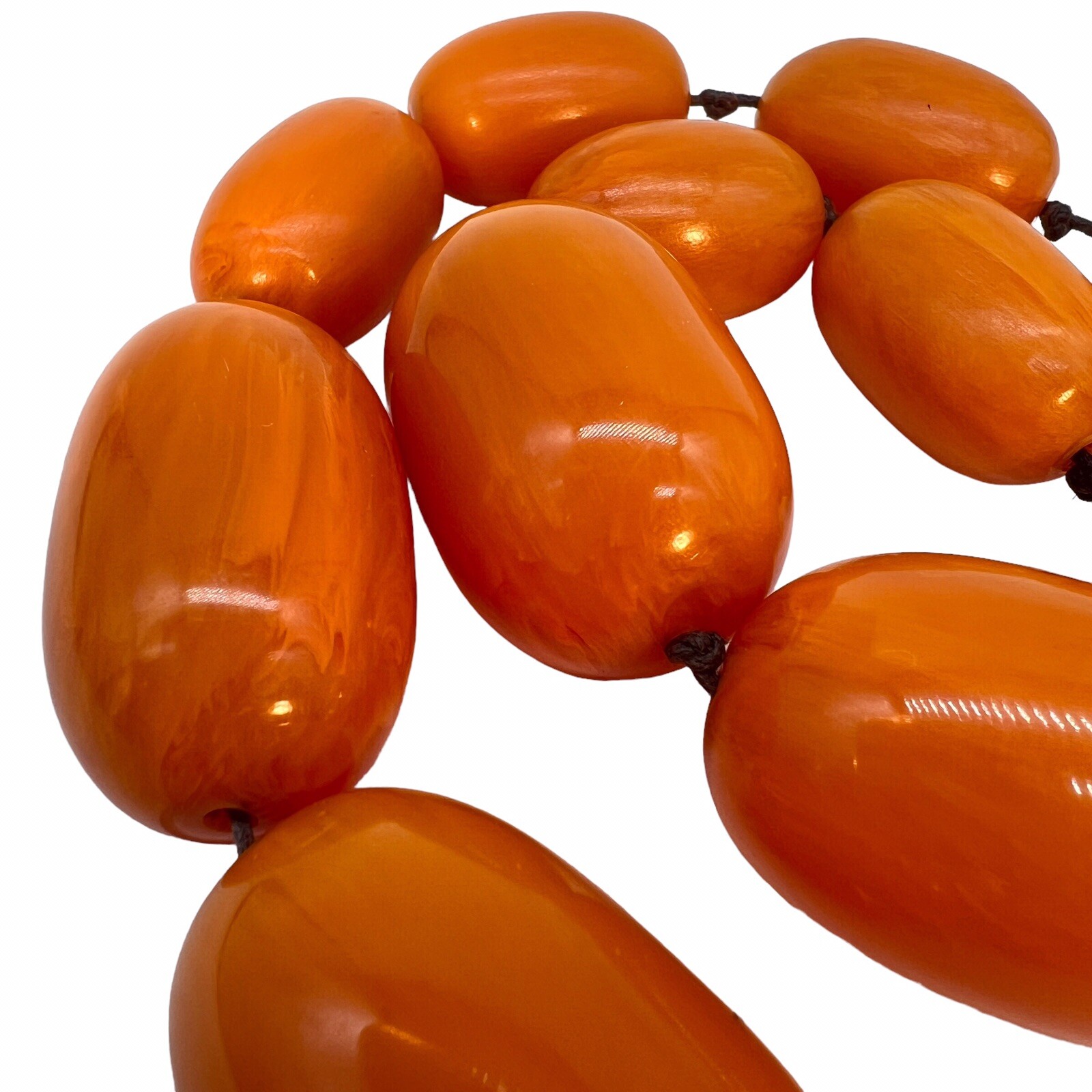 Deco Bakelite Amber Bead Necklace Graduated Egg Yolk Butterscotch 290g 36” B13