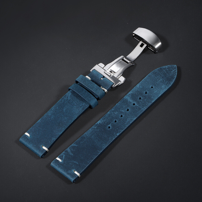 High Quality Genuine Leather Watch Strap Butterfly Buckle Band 18/20/22/24mm