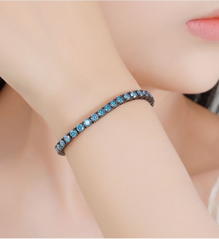 Royal Blue MOISSANITE Tennis Chain Bracelet 925 Sterling Silver Plated Gun Black
