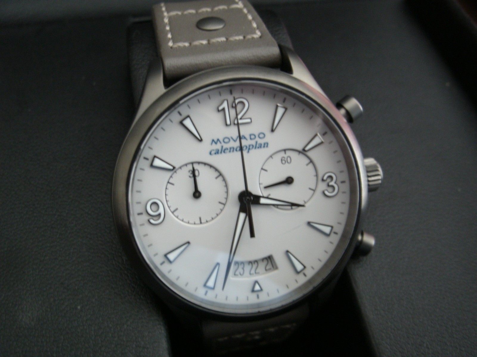 Movado Calendoplan chronograph watch, working and keeping time.