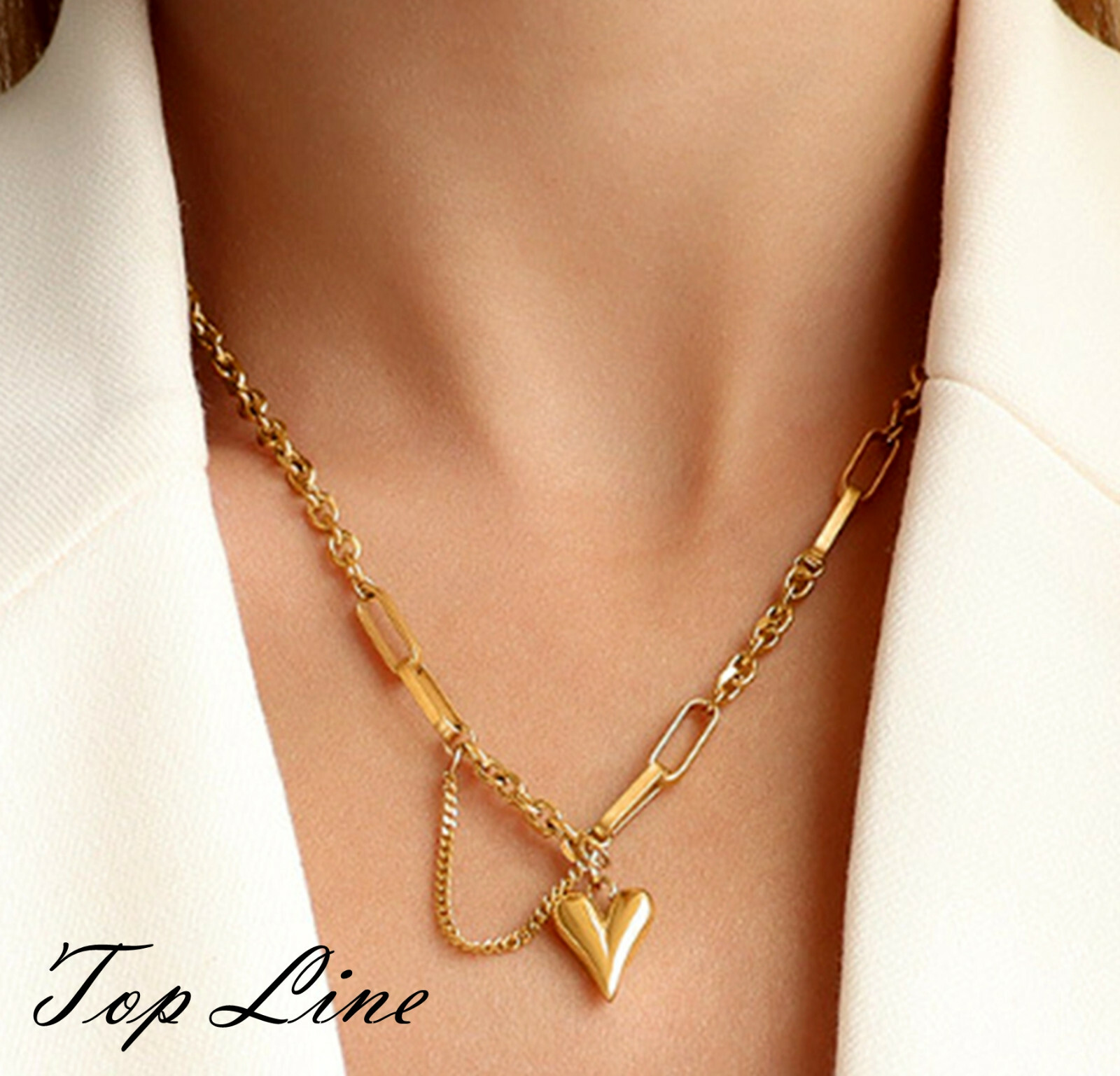 Chic Women Girl Gold Heart Titanium Stainless Steel Love Pendant Necklace 17-19″