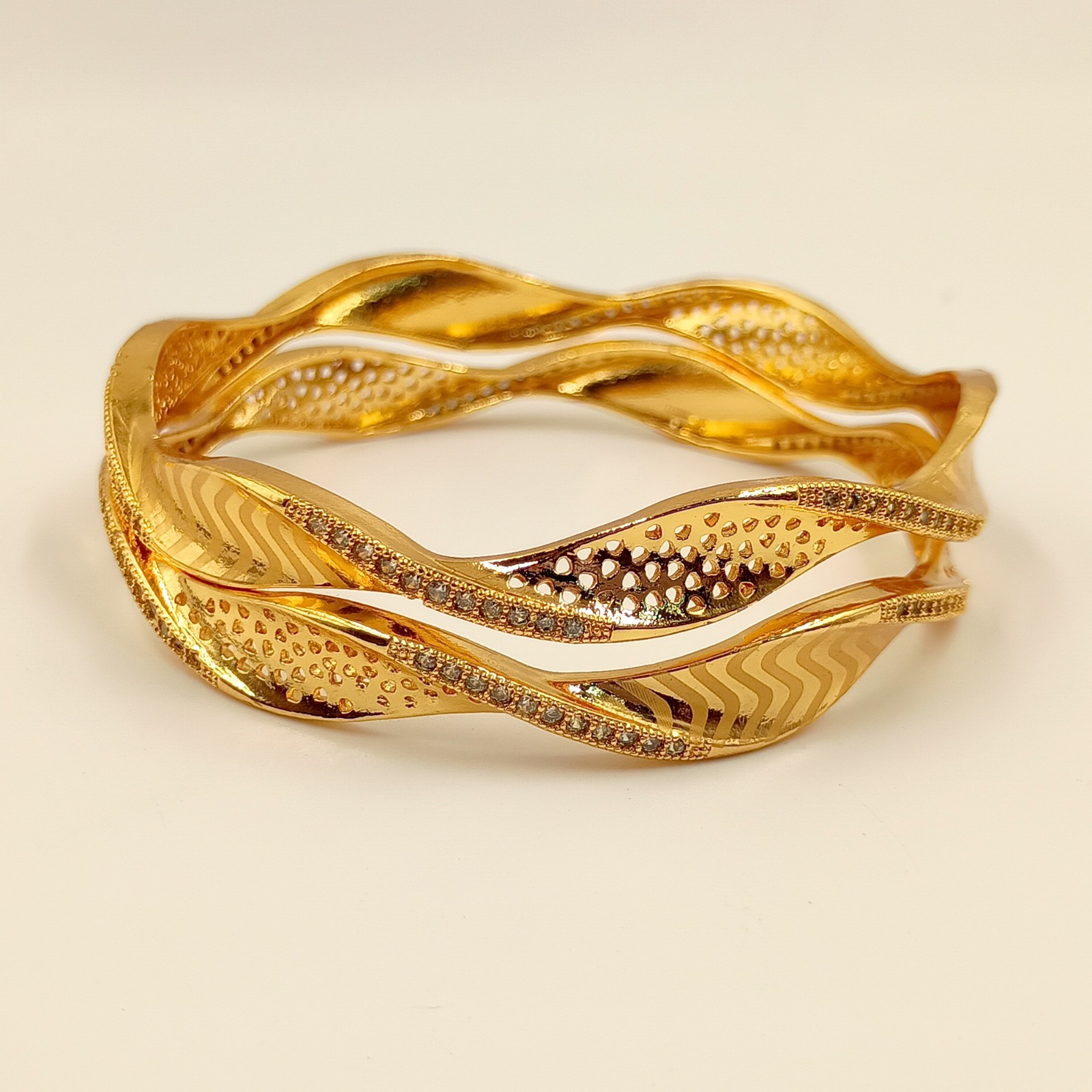 Stunning CZ Bangle Set 22k Rose Gold Plated Fashion Jewelry for Women & Girls