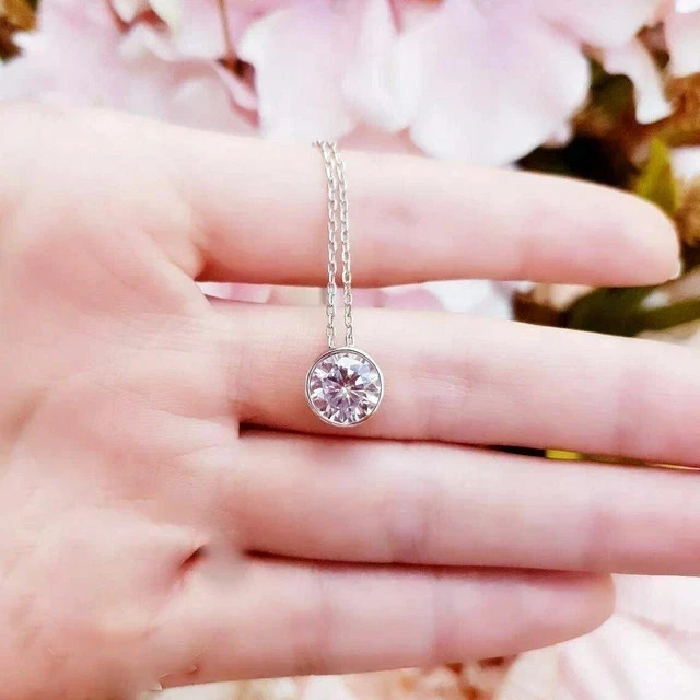 3 Ct Round Cut Bezel Set VVS1 Moissanite Solitaire Pendant 14k White Gold Finish