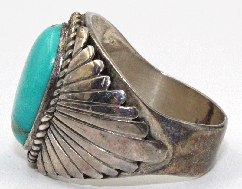 Native American Sterling Silver & Turquoise Signed M BIG Heavy Ring 14.9g Sz 12