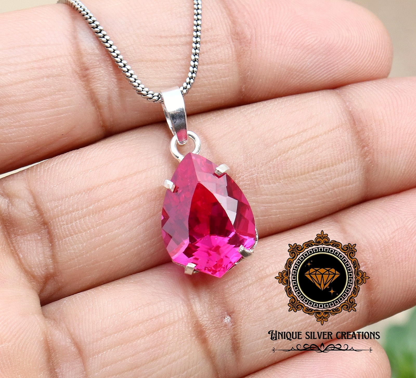 Natural Pink Ruby Solid 925 Sterling Silver Pendant Loose Gemstone 18.20 Ct