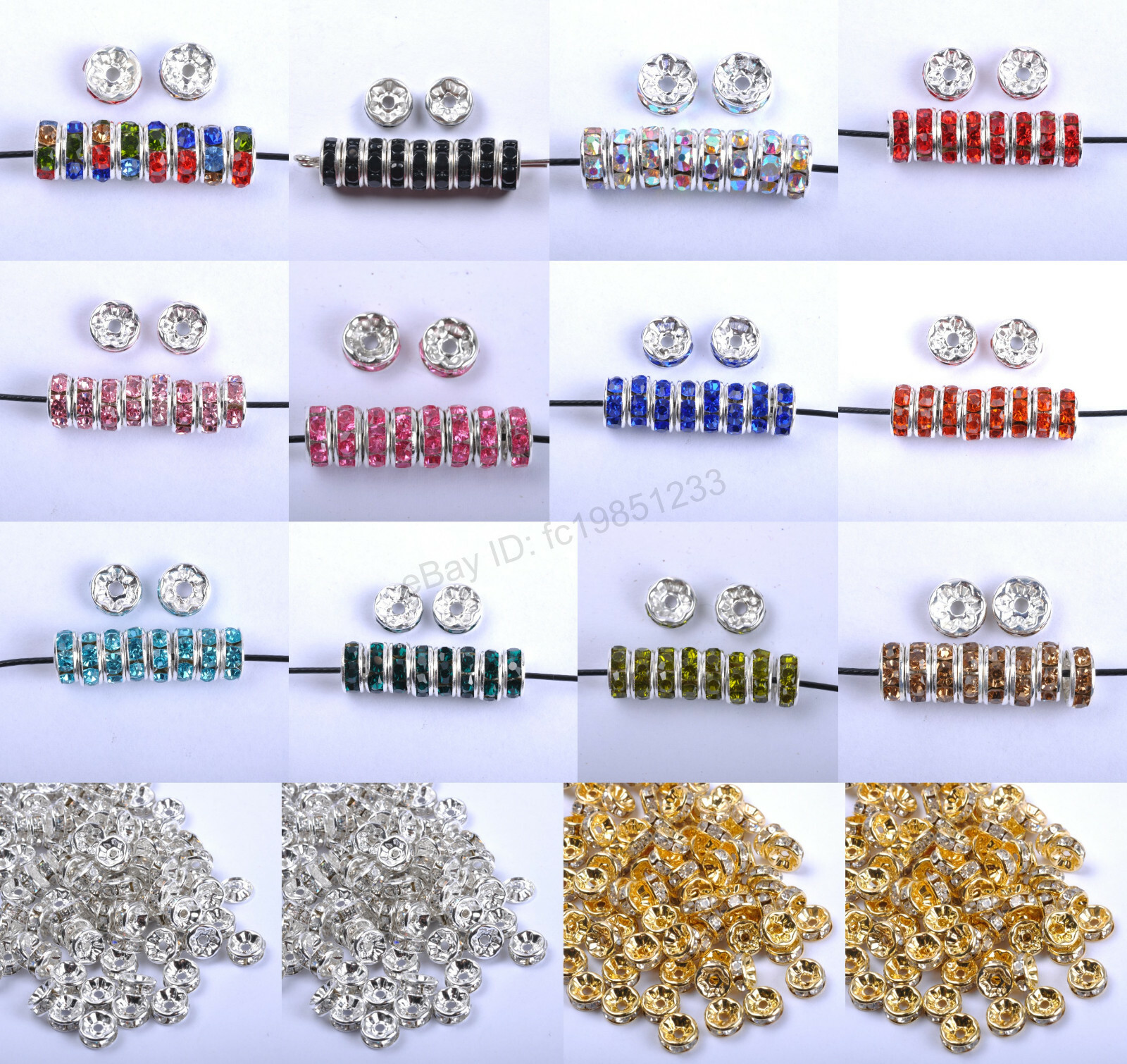 100Pcs Czech Crystal Rhinestone Silver Rondelle Spacer Bead 4MM 5MM 6MM 8MM 10MM