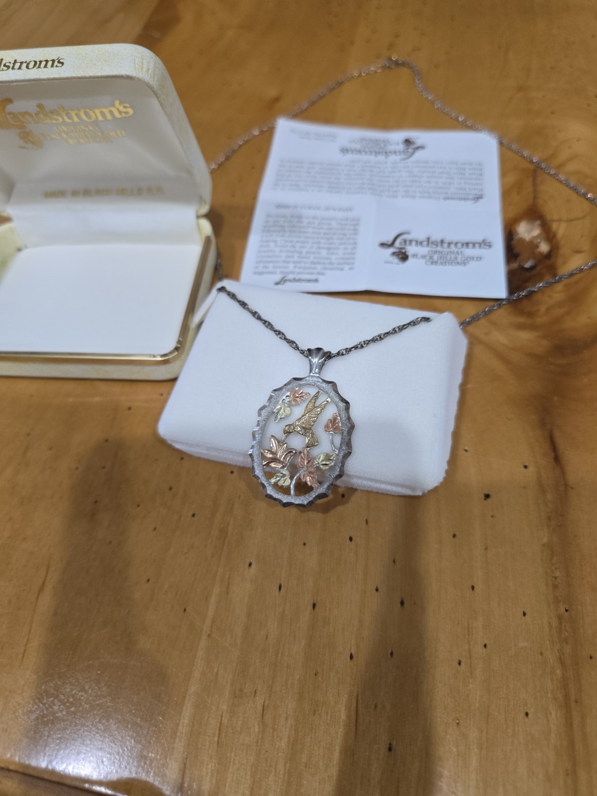 Landstrom’s Sterling 925 – 12K Black Hills Gold Hummingbird Pendant 1-5/8″