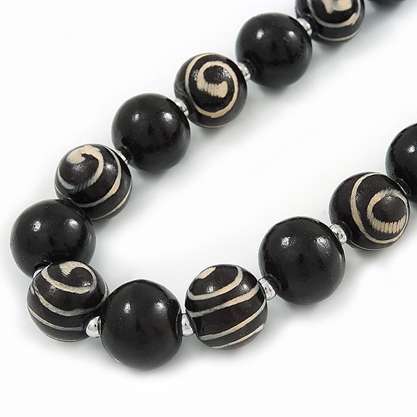 Chunky Round Wooden Bead Long Necklace/ Black/ 82cm Long
