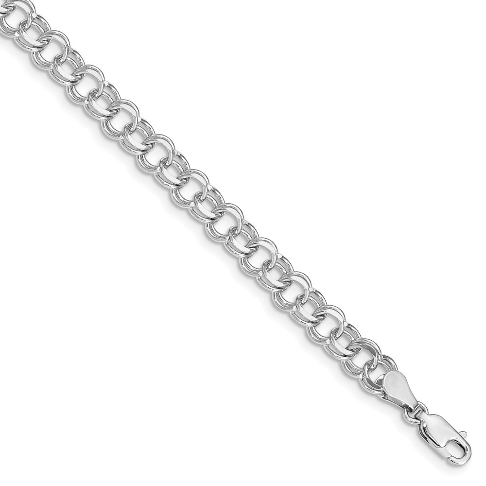 14k White Gold 6mm Solid Double Link Charm Bracelet 8″