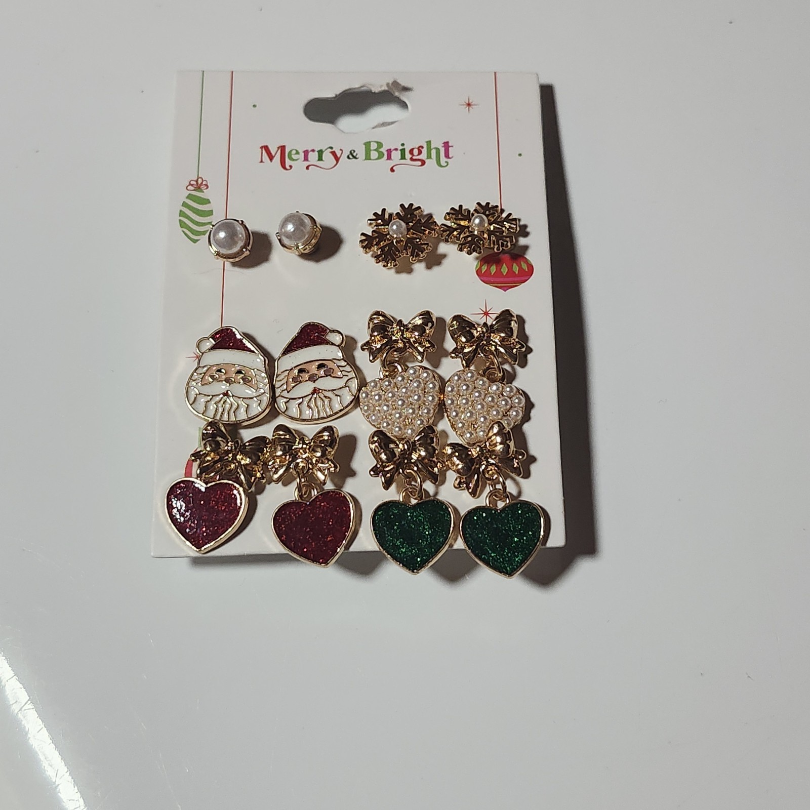 Christmas, Holiday, Santa, Snowflake, Earrings Set Hearts, Bows, Red, Green Cute