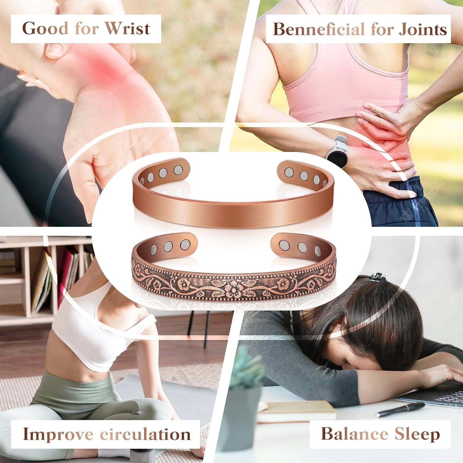 Chic 100% Copper Magnetic Bracelet with 6 x 3500 Gauss Magnets – Gift of Relief