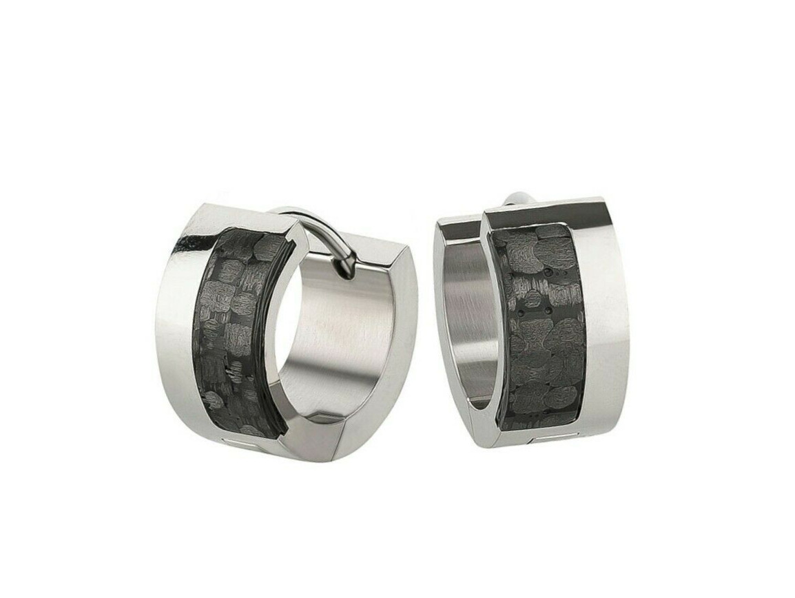 Black Carbon Titanium Hinged Hoop Earrings / Earrings