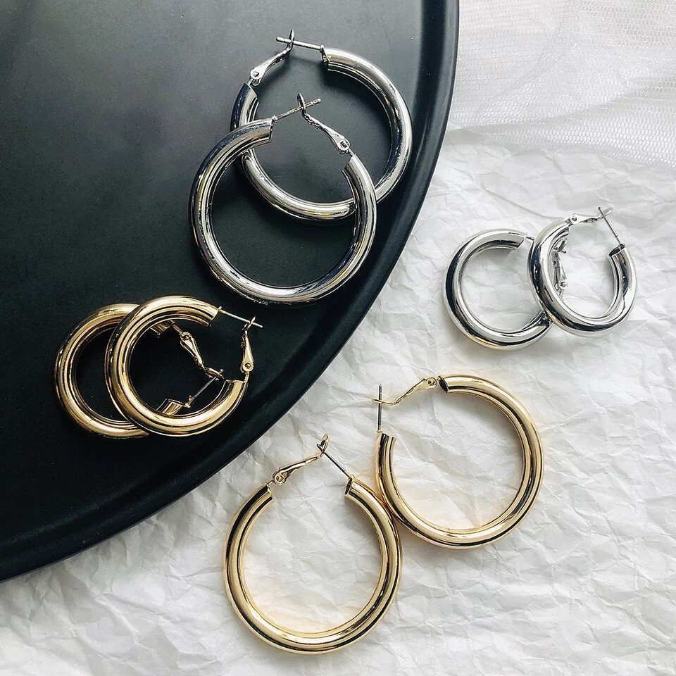Argollas Grandes de Mujer Chapada en Oro 10K Aros Accesorios Regalos Para Mujer