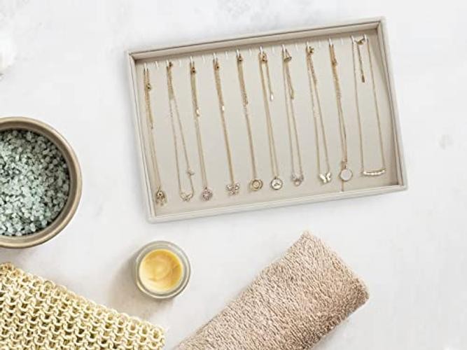 Hooks Necklace Organizer Tray, Stackable Jewelry Organizer for Women, 20 Beige