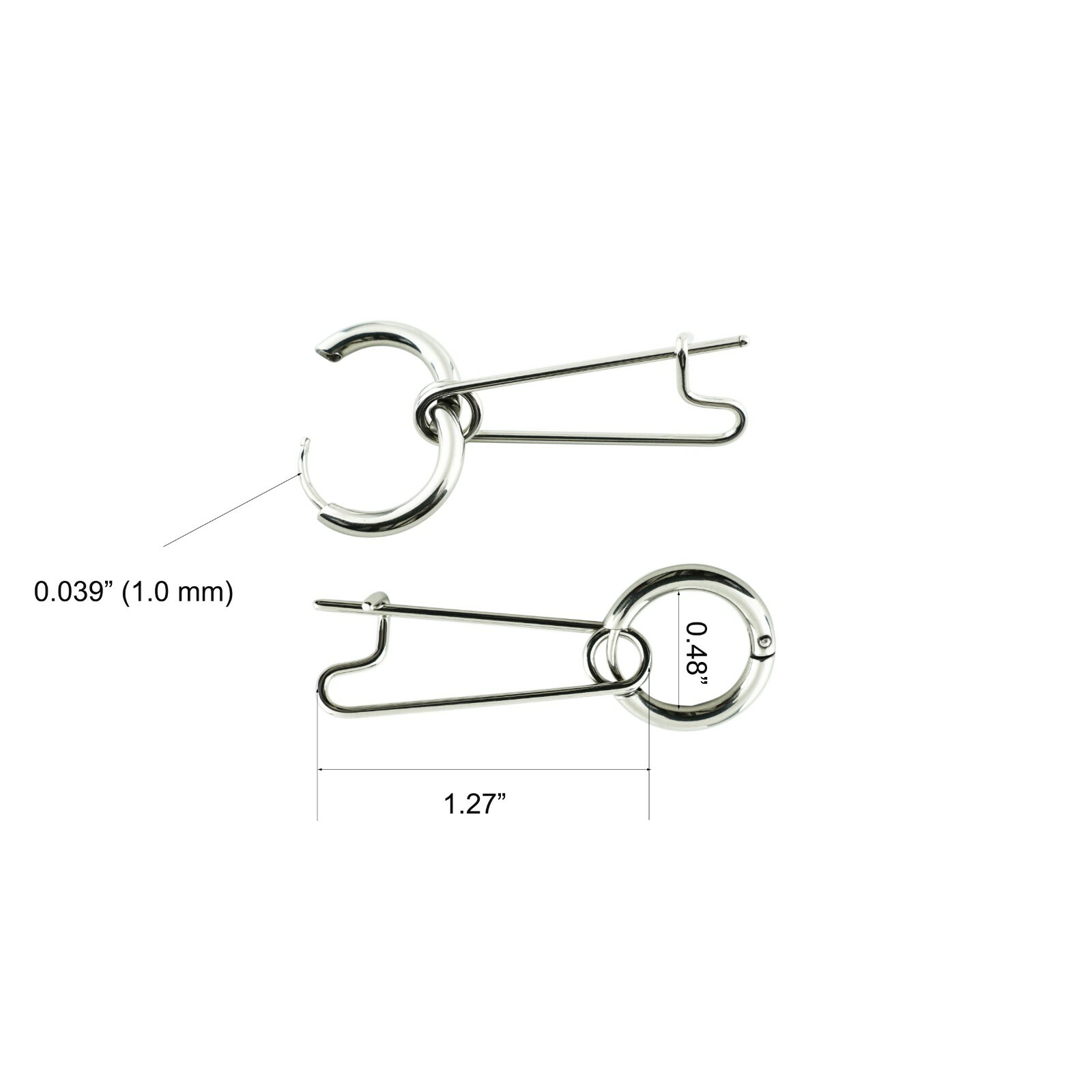 2pcs Stainless Steel Punk Goth Pin Circle Huggie Hoop Dangle Drop Stud Earrings
