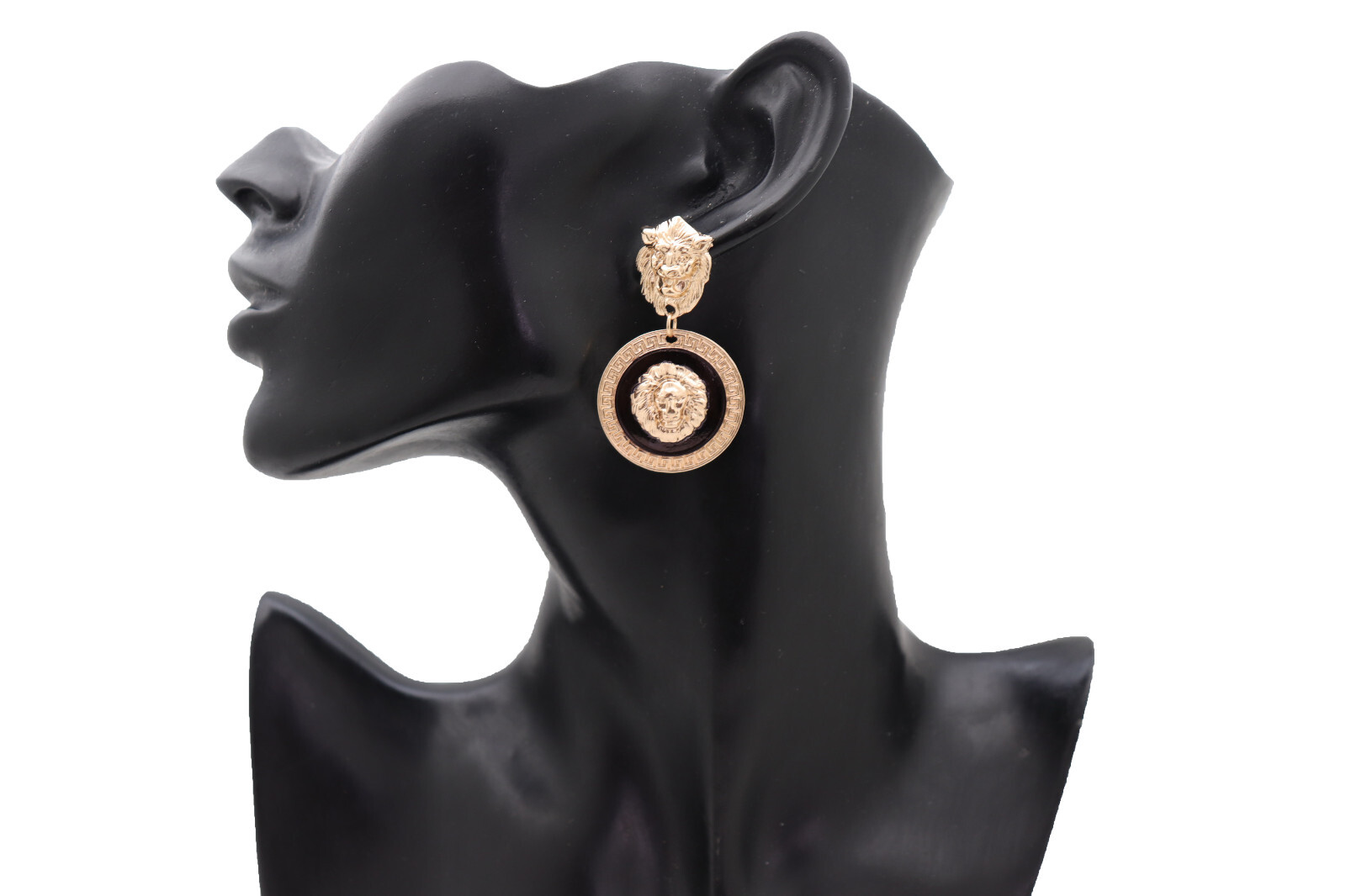 Women Special Style Earrings Set Fashion Jewelry Gold Lion Round Bling Bold Look