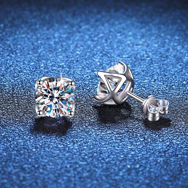 MEN 1CT Moissanite Crown Set 5mm Stud Earrings White Gold-Plated Silver