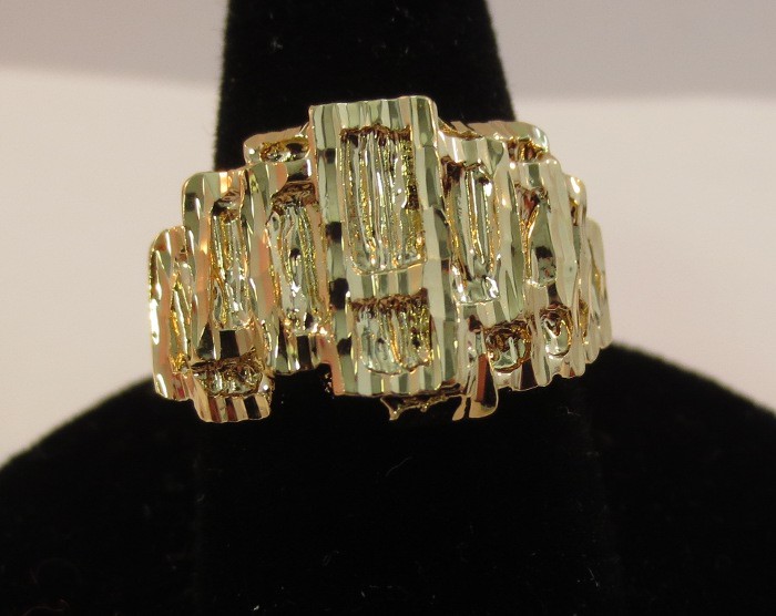 SIZE 8-13 MENS 14KT GOLD PLATED MODERN DESIGNER NUGGET RING STYLE R3