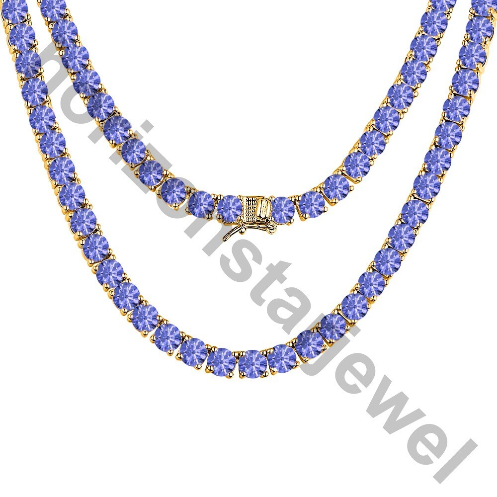 15.24 Ctw Created Tanzanite 14K Yellow Gold Plated Wedding 3mm Tennis Necklace