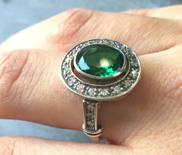 2 Ct Green Oval Cut CZ Art Deco Emerald Min Century Engagement 925 Silver Ring