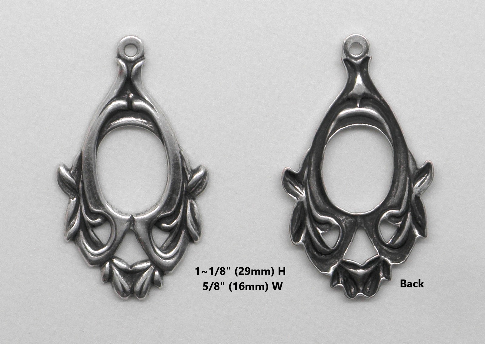 #0291 ANTIQUED .925 STERLING SILVER PLATED OPEN DROP W/TOP RING – 4 Pcs