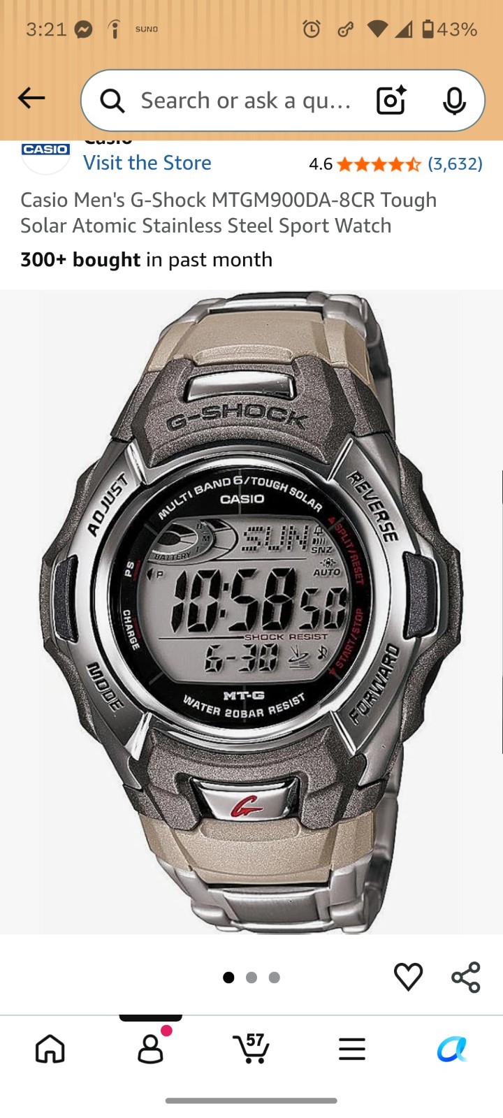 Casio Men’s G-Shock MTGM900DA-8CR Tough Solar Atomic Stainless Steel Sport Watch