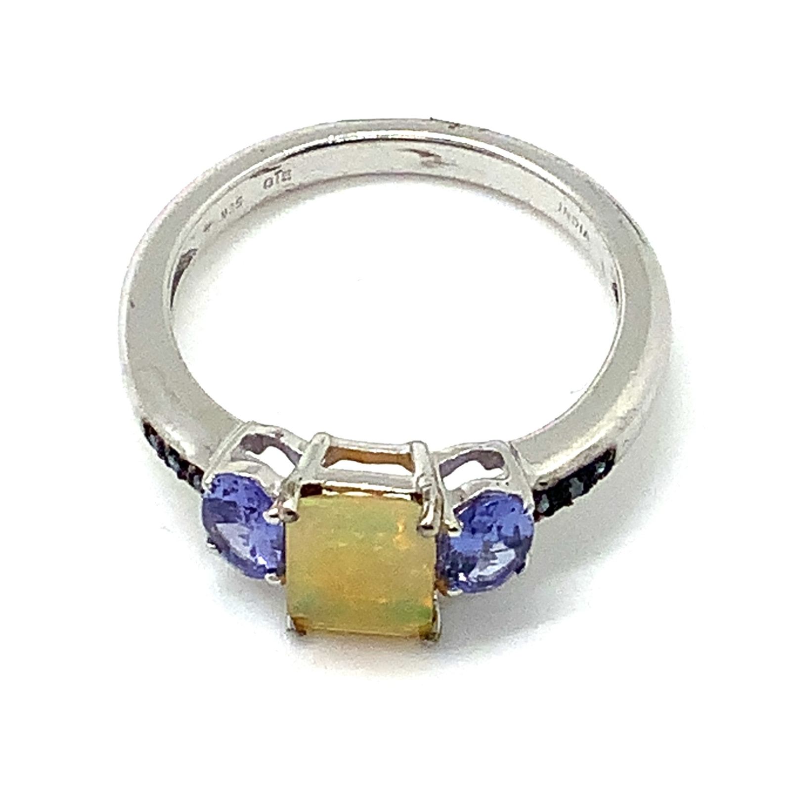 Vtg Sterling Silver Signed 925 GTE India Opal and Tanzanite Multi Stone Ring 10