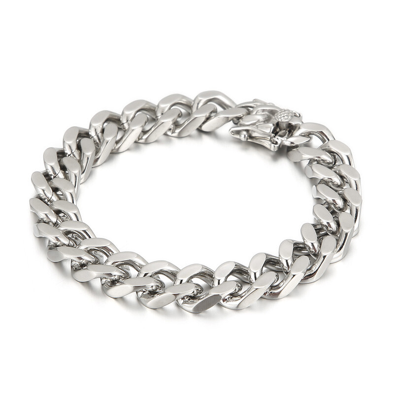 12mm 8.66” pure stainless steel cuban curb link chain bracelet bangle silver