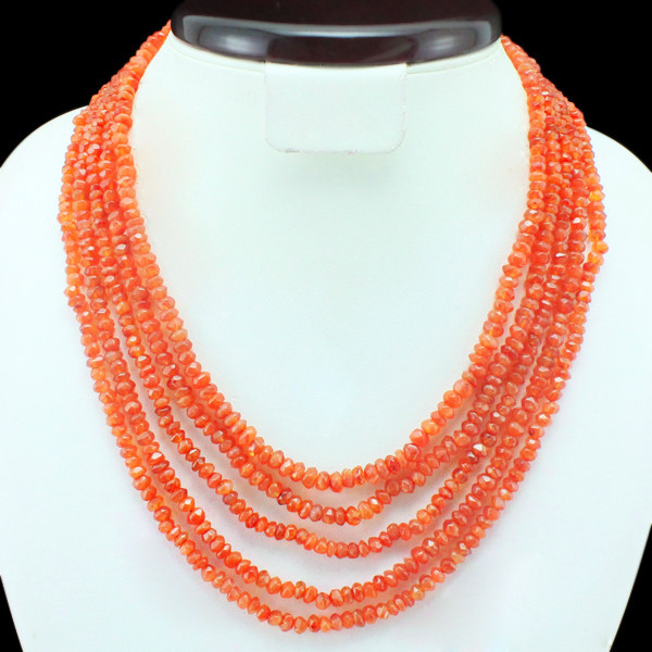 SUPERB OUTSTANDING 366.50 CTS NATURAL 5 LINE FACETED ORANGE CARNELIAN NECKLACE