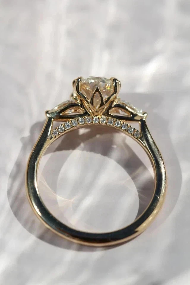 12x8MM Oval Cut 14K Yellow Gold Plated Moissanite Three Stone Engagement Ring