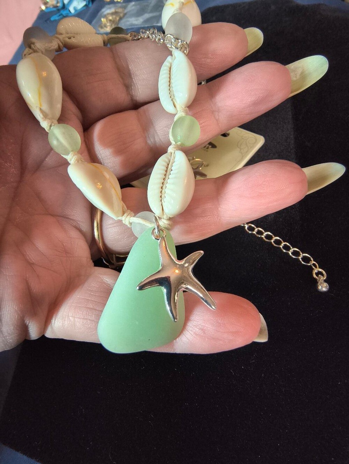 Icon Collection Sea Glass Cowrie Shell Starfish Necklace Earring Set Coastal