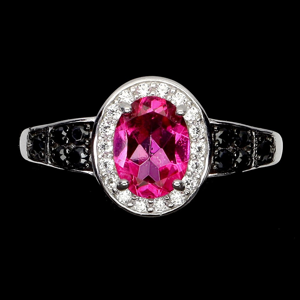 925 Sterling Silver Ring Oval Pink Topaz 8x6mm Spinel Gemstone Jewelry Size 8